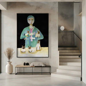 Art Prints of Lady with Five Siamese Cats