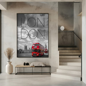 Art Prints of Red Buses in London | Text & Skyline