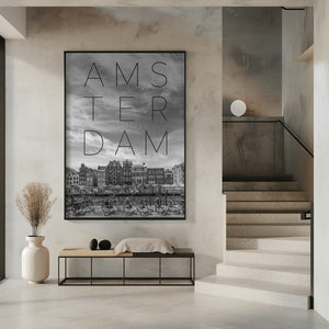 Art Prints of AMSTERDAM Singel Canal with Flower Market | Text & Skyline