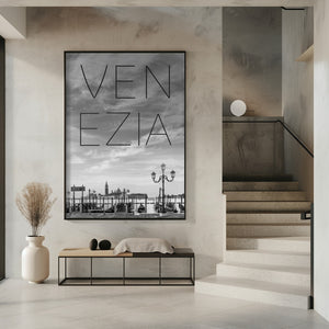Art Prints of VENICE Gondolas in the early morning | Text & Skyline
