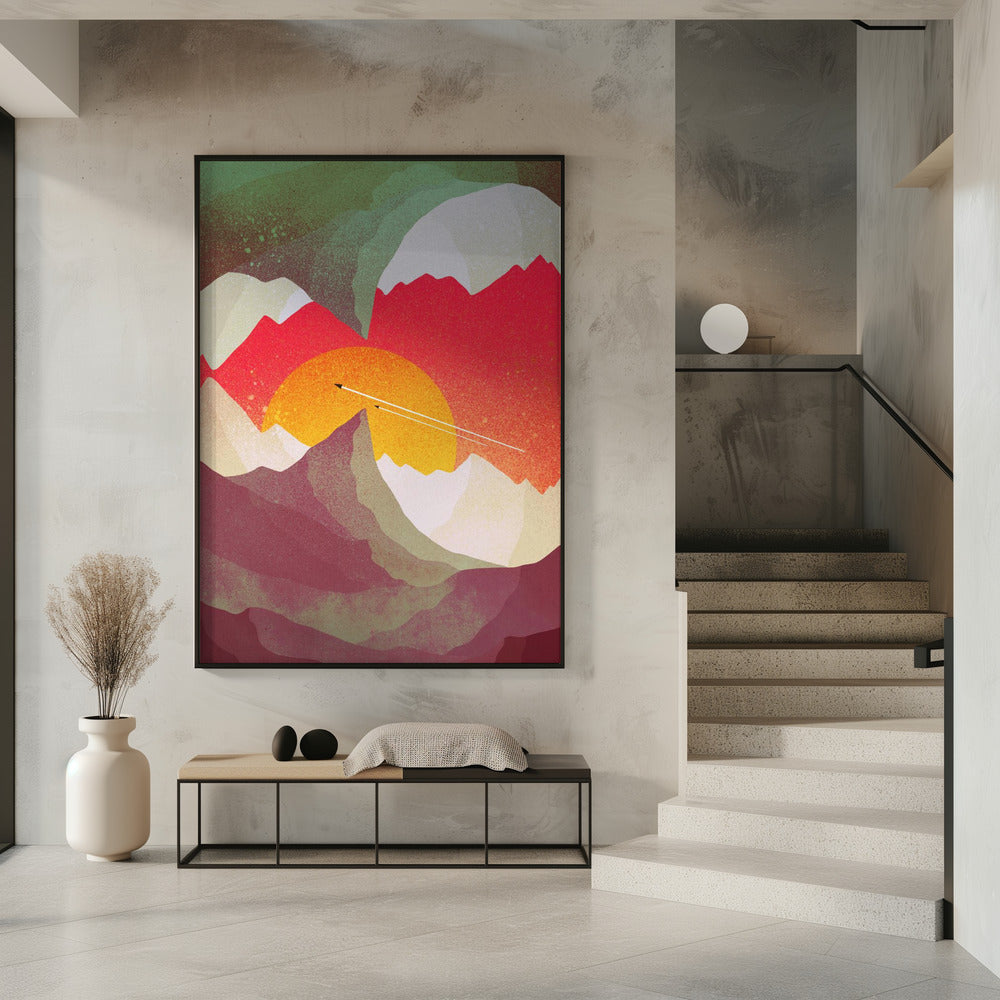 Vibrant Sunset Over Layered Mountains