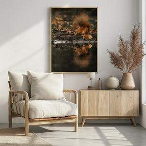 Canvas Art Print Reflection of a red squirrel