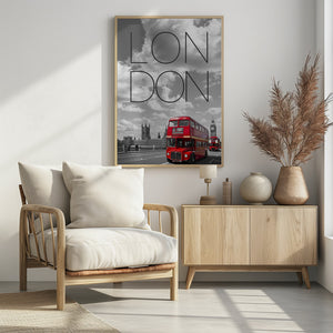 Art Prints of Red Buses in London | Text & Skyline