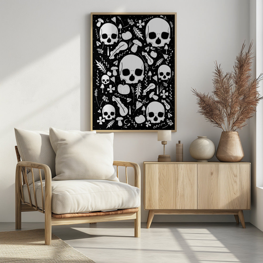 Black and White Autumn Skulls