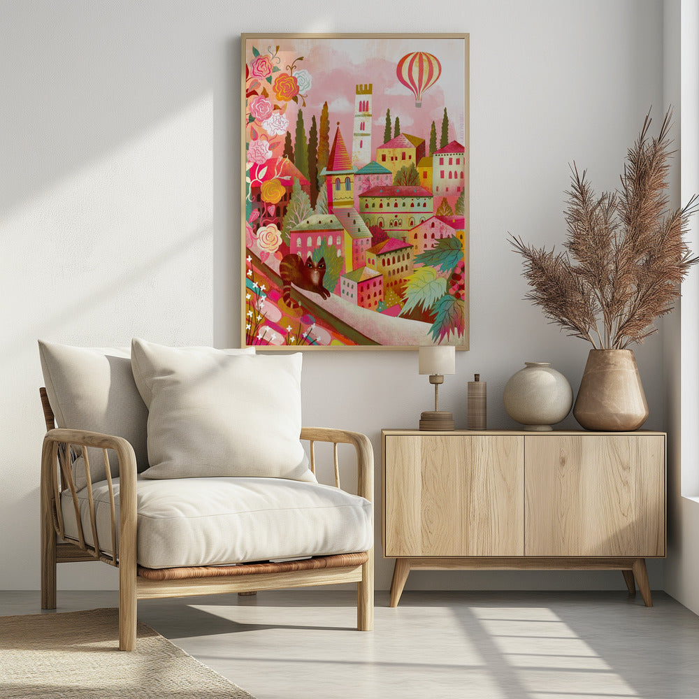 Italian Village With Cat On Wall