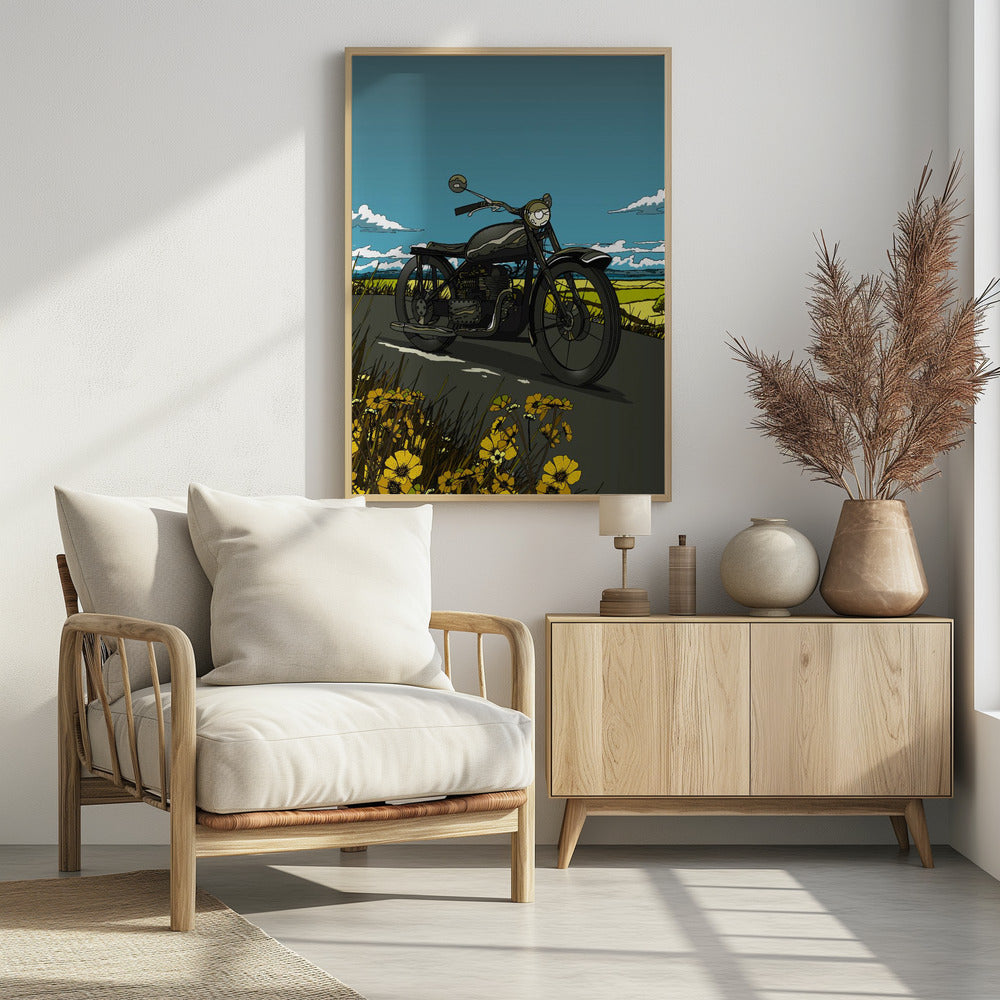 Vintage Motorbike On The Open Road