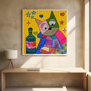 Canvas Art Print Cat and bottle of mint