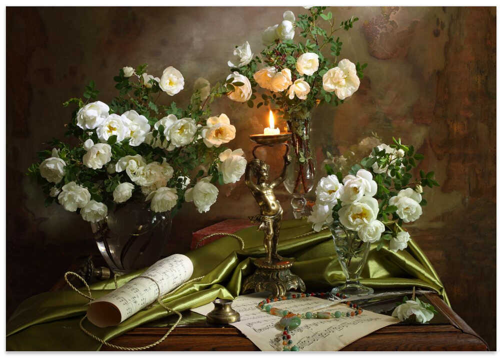 Still life with roses and candle