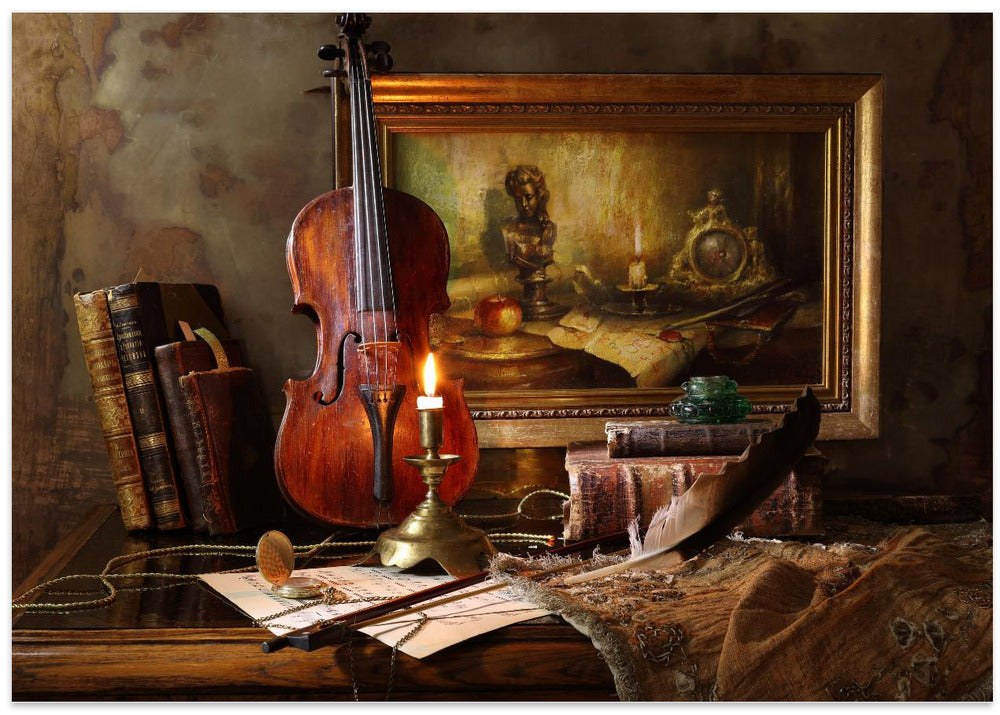 Still life with violin and painting
