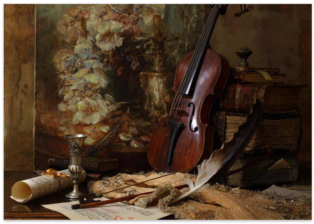 Still life with violin and painting
