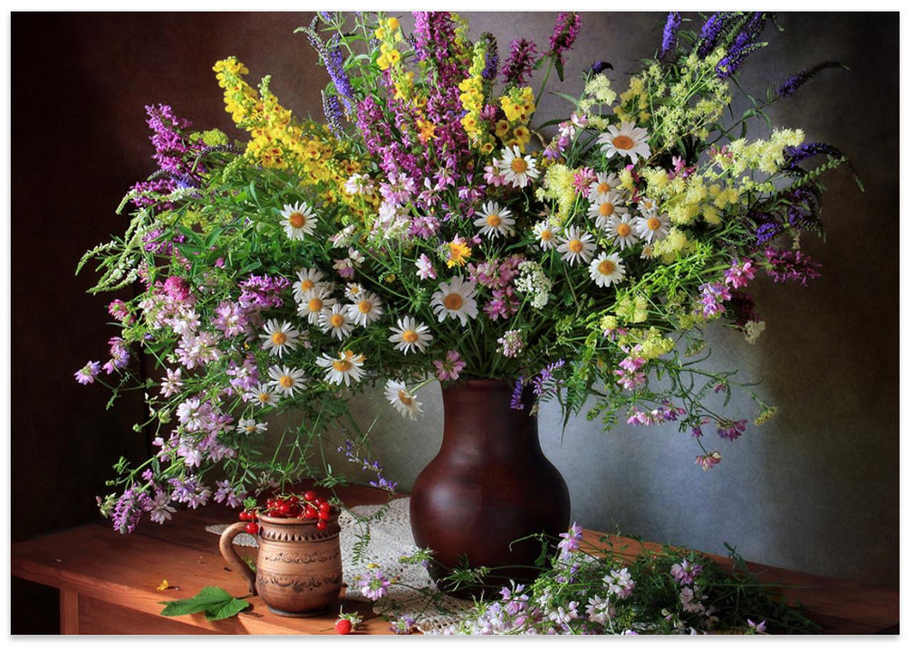 Still life with wildflowers and berries