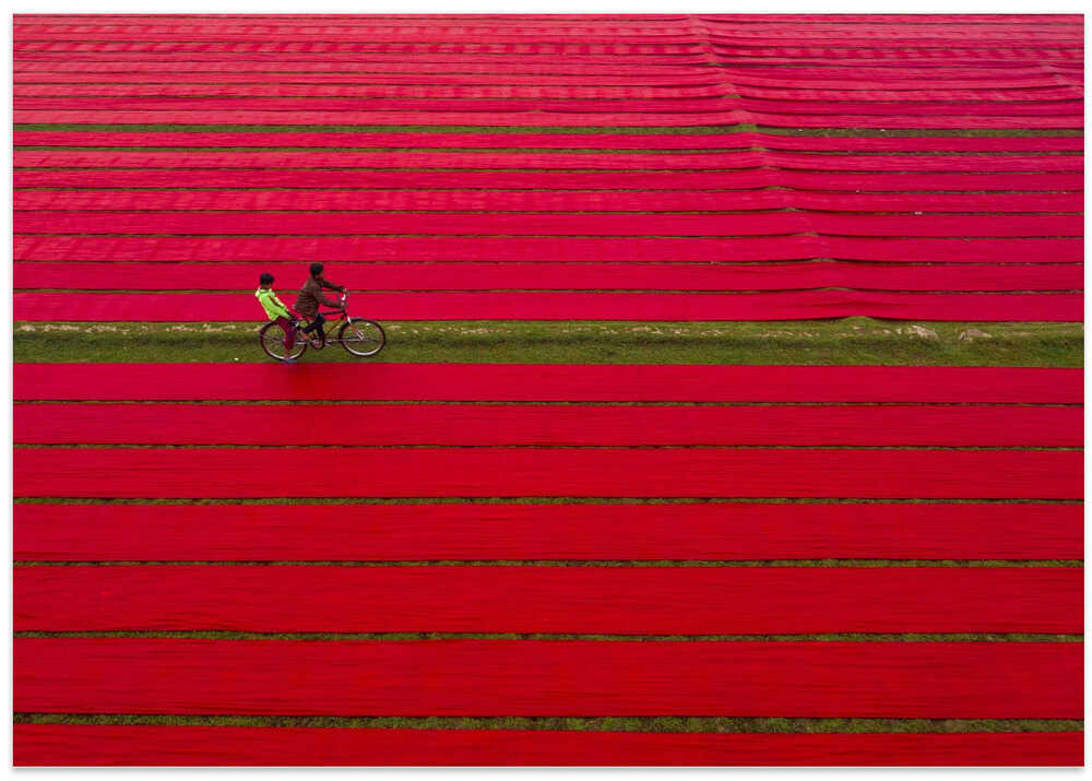 Bicycle on red cloths