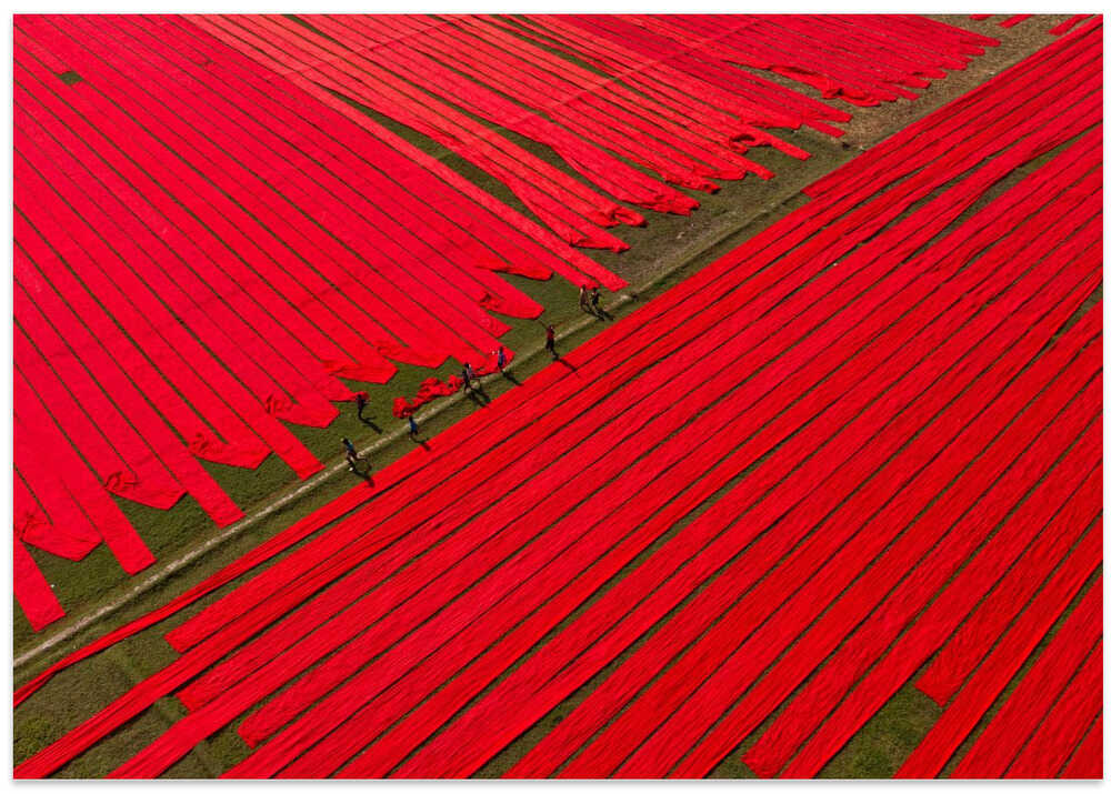 Childhood on red fabrics