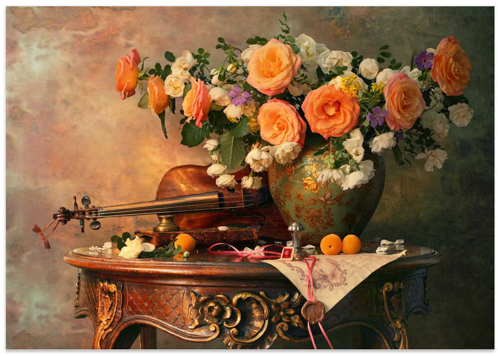 Still life with violin and roses