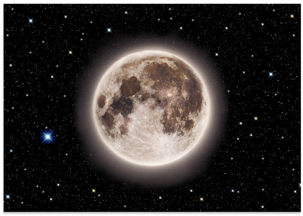 Glowing Emerald Moon With Starry Sky