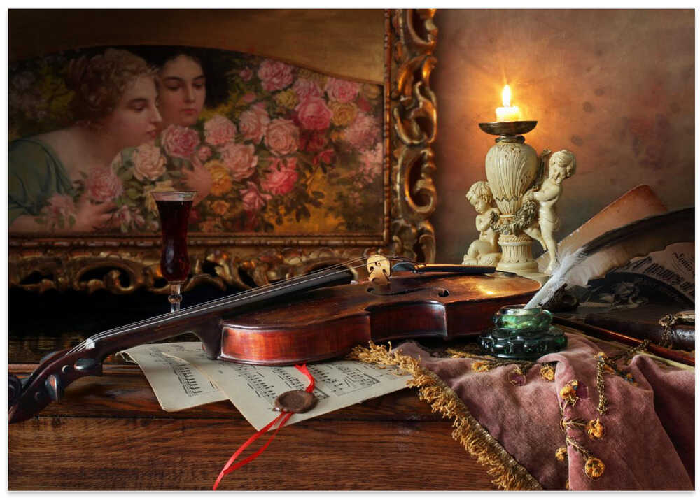Still life with violin and picture