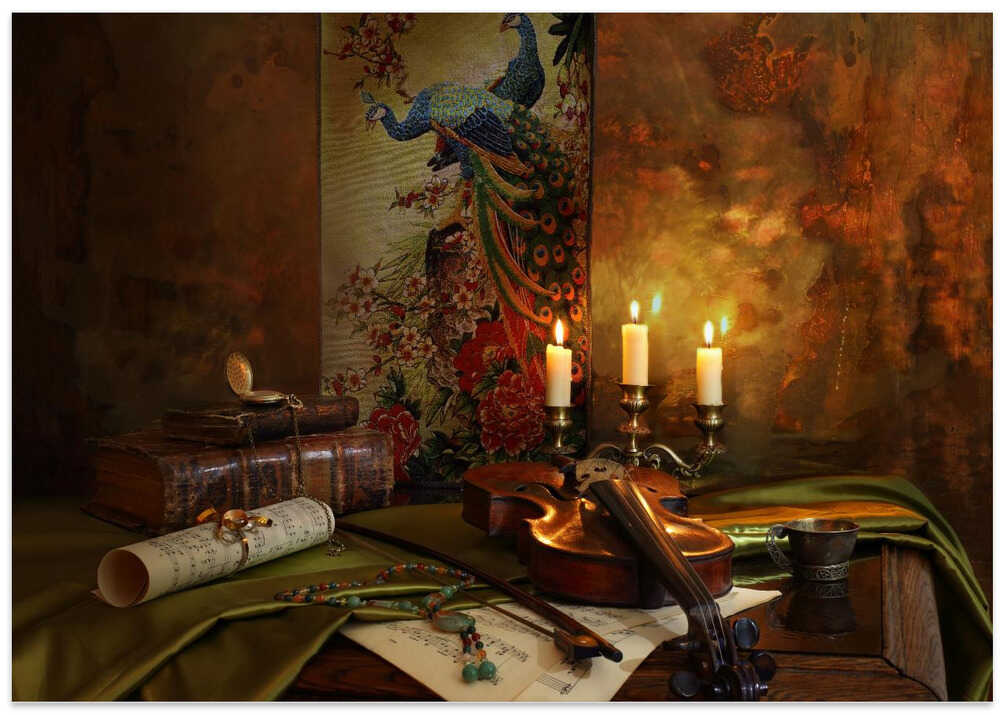Still life with violin and candles