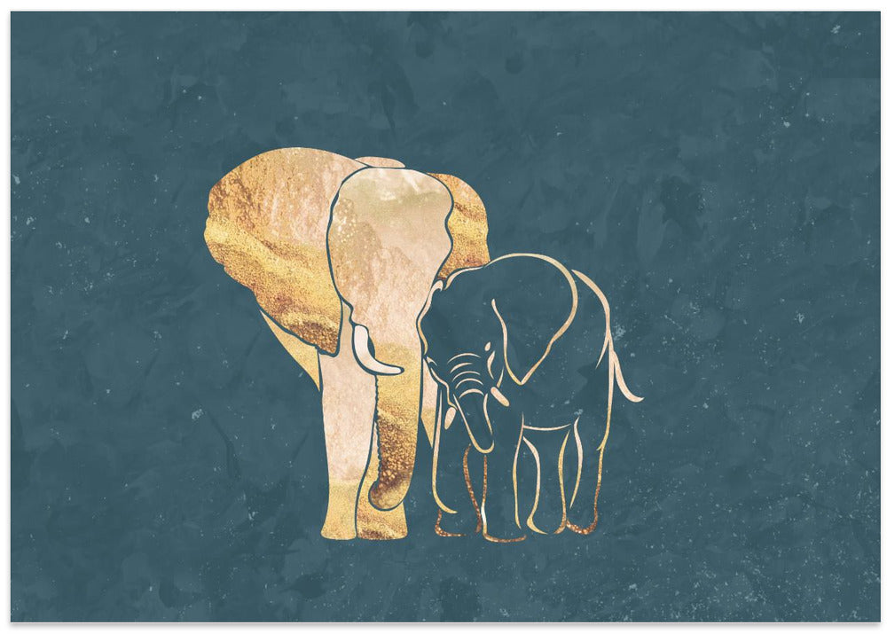 Elephant mum baby gold