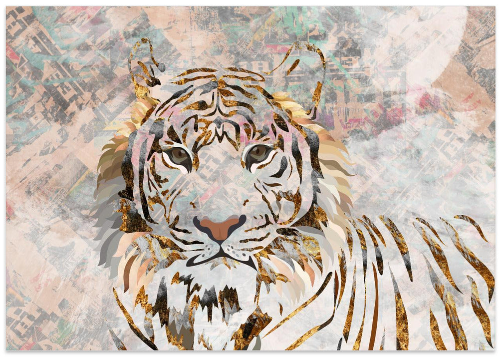 Tiger grungy gold mural