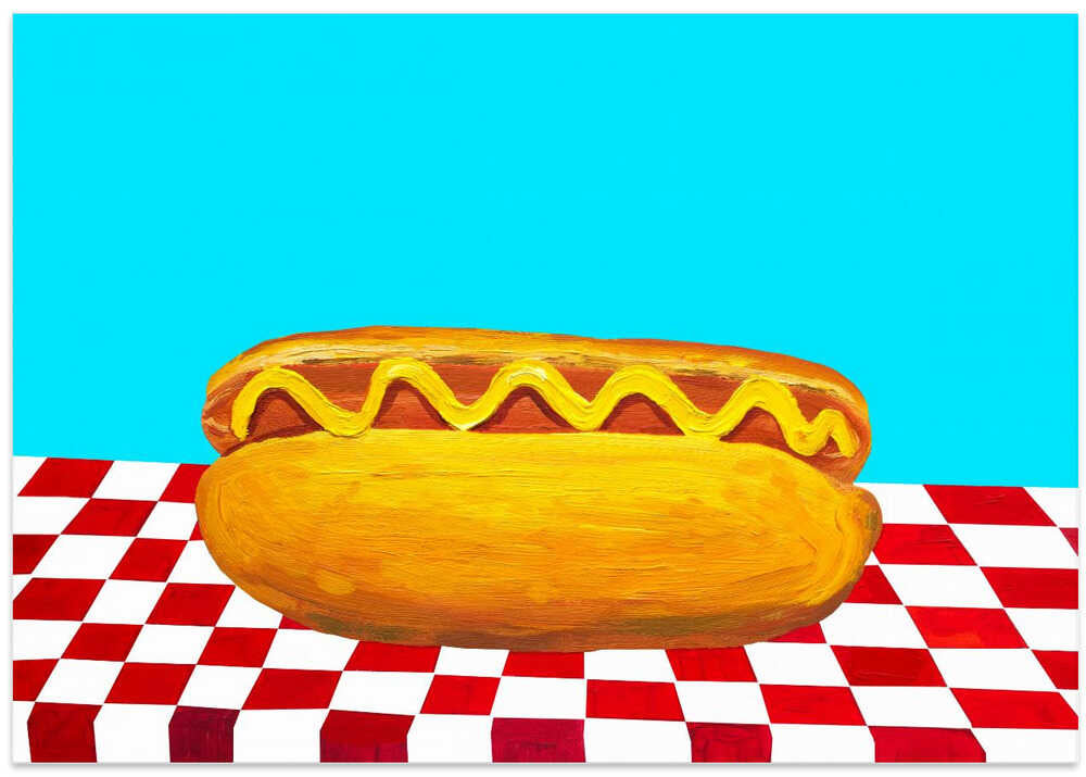 Hot Dog With Mustard Red Check Blue