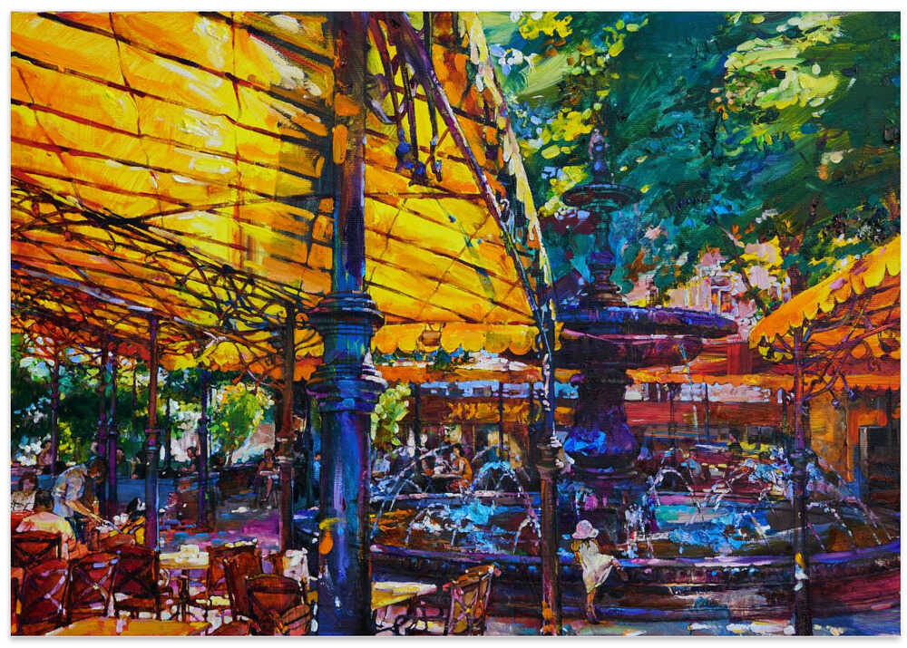 Summer cafe with a fountain