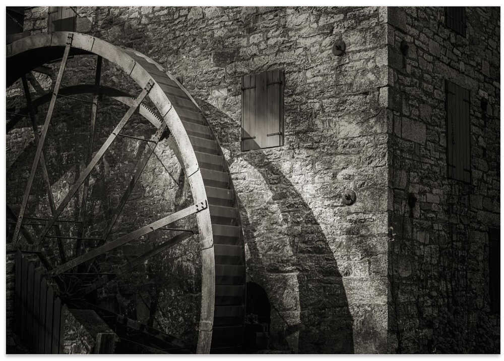 Waterwheel and Wall, Light and Shadow