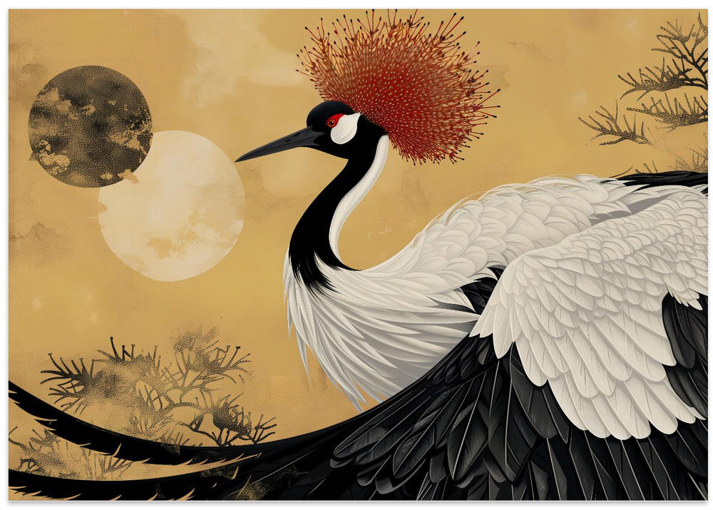 Abstract red-crowned crane