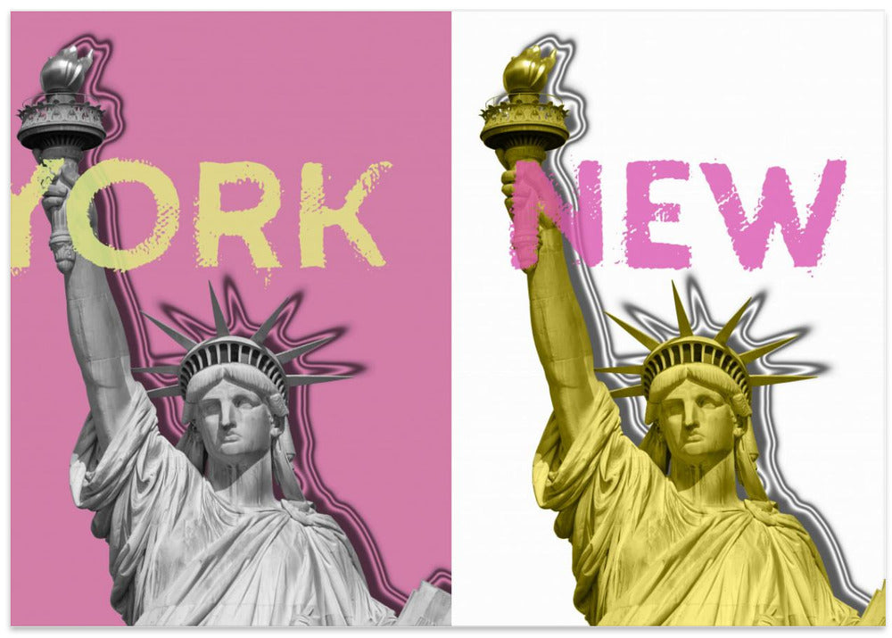 Art Prints of POP ART Statue of Liberty | pink & yellow