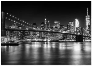 Art Prints of MANHATTAN SKYLINE & BROOKLYN BRIDGE Idyllic Nightscape - Monochrome Panoramic