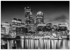 Art Prints of BOSTON Fan Pier Park & Skyline in the evening - Monochrome Panoramic