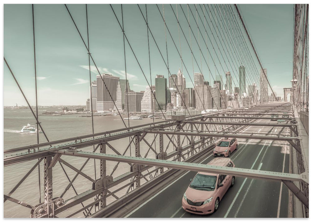 Brooklyn Bridge View with traffic | urban vintage style