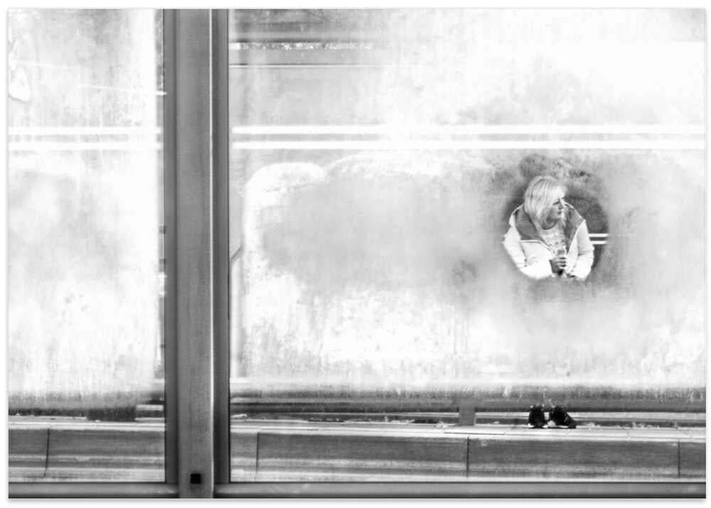 Cold morning at the bus stop.