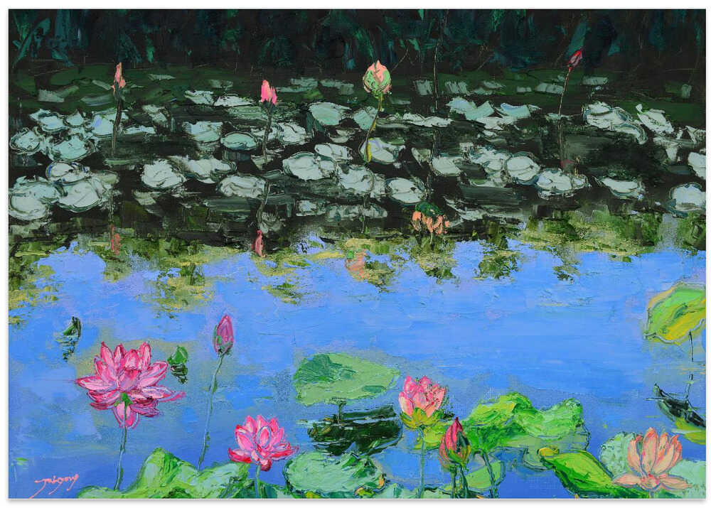 Pink Lotus Lilies in a Pond