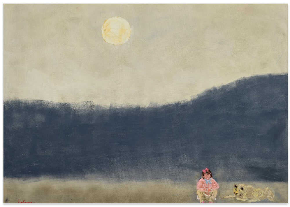 Girl and Dog Under Moonlight