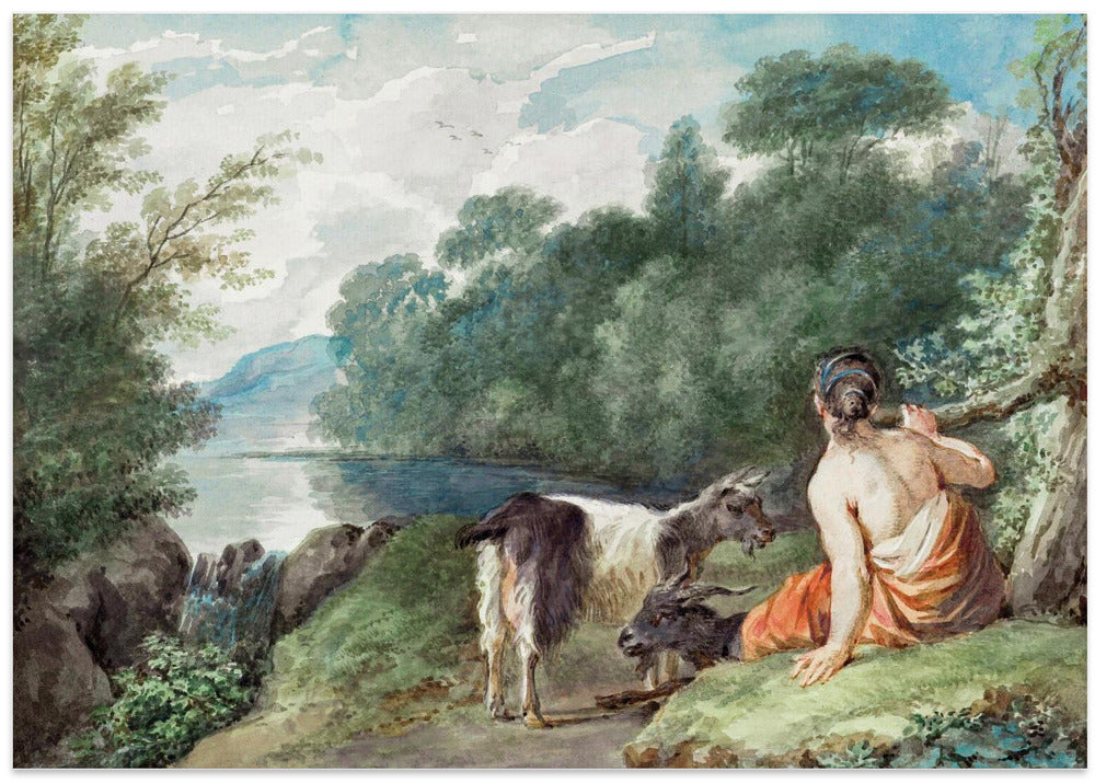 Shepherdess With Goats In a Landscape With a Lake