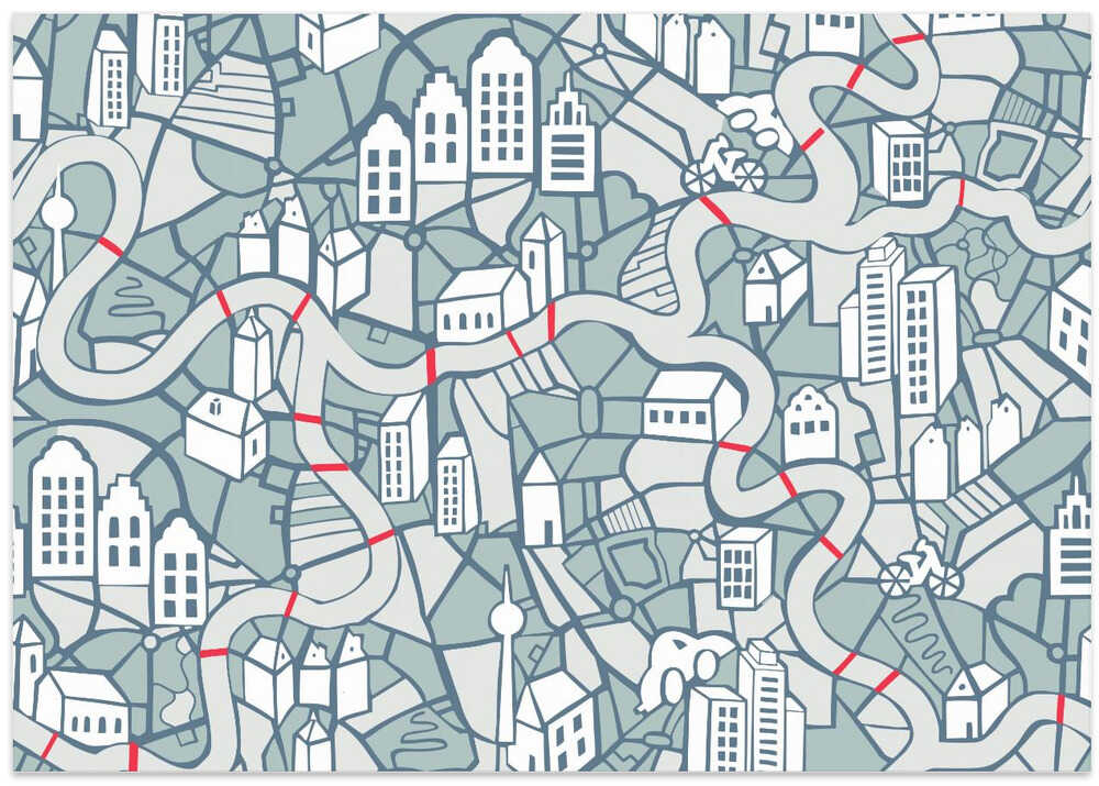 City life map blue teal pattern