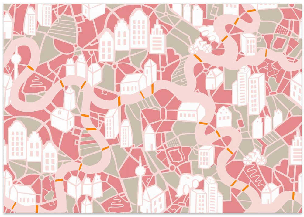 City life map pearl pink pattern