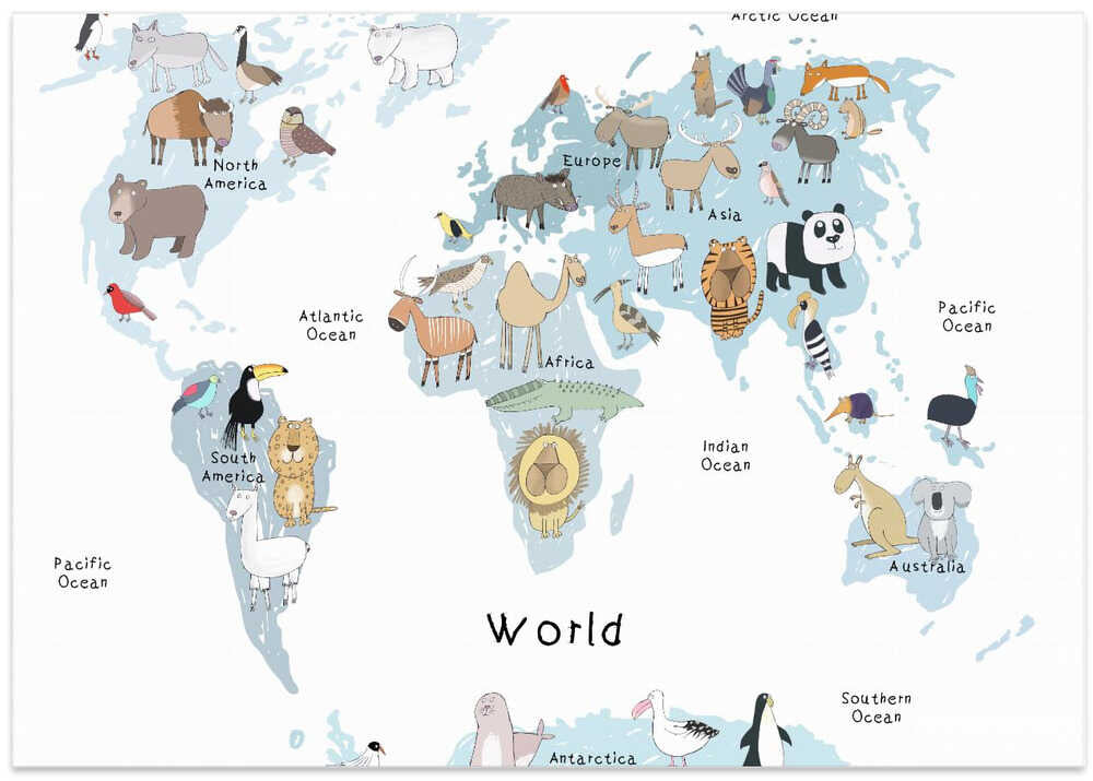 Illustrated Map of the World with Cute Animals