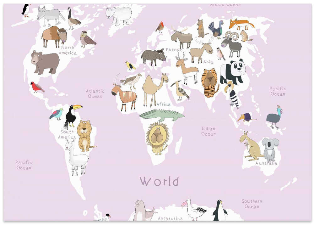 Illustrated Map of the World with Cute Animals