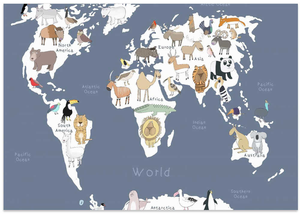 Illustrated Map of the World with Cute Animals