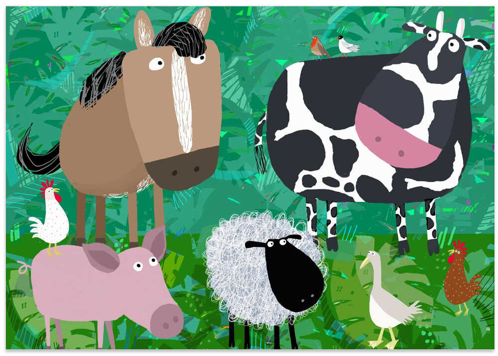 Cute Farm Animals Hanging Out in the Green Fields by Carla Daly