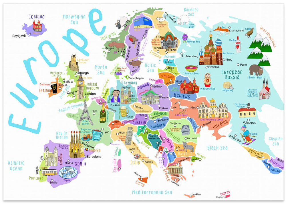 Illustrated Map of Europe by Map Illustrator Carla Daly