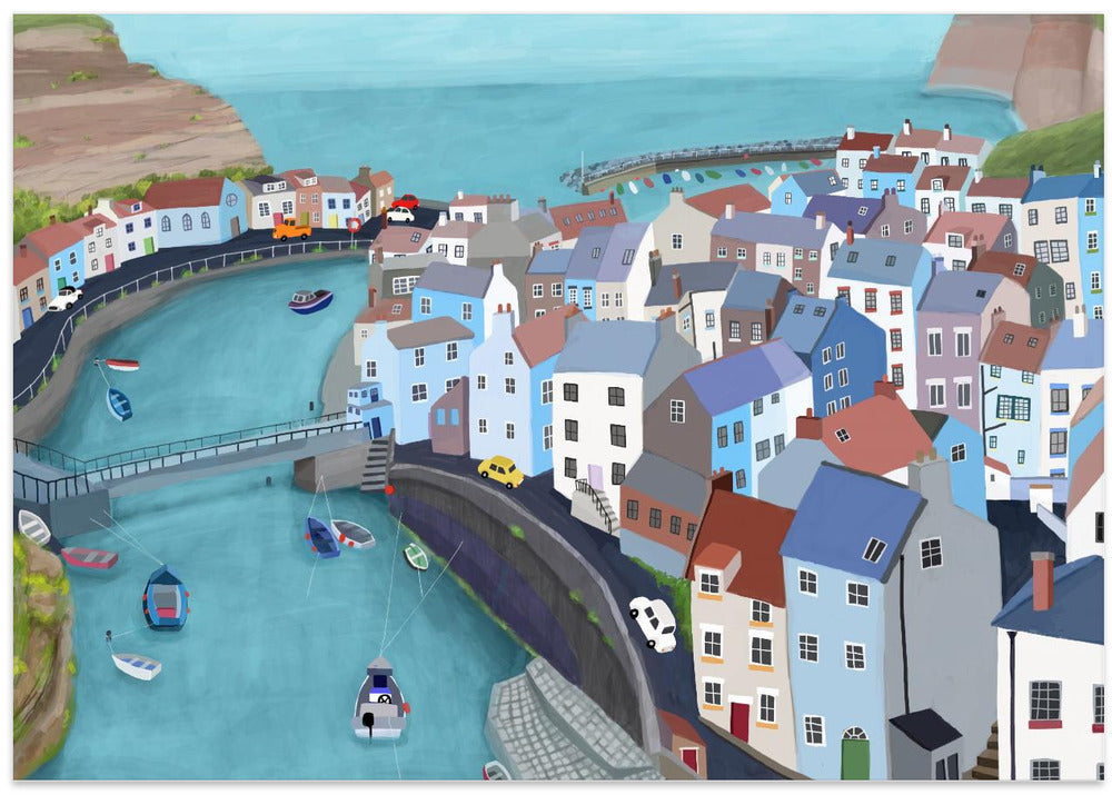 Aerial View of Staithes, United Kingdom by Artist Carla Daly