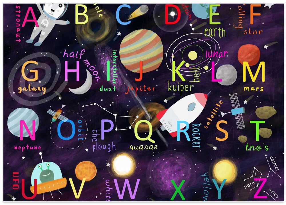 Space Alphabet Illustration by Artist Carla Daly
