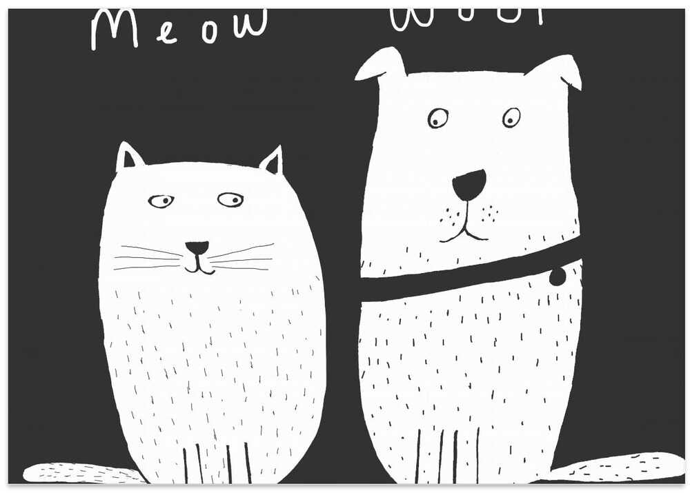 Meow Woof! Funny Cat and Dog Illustration by Artist Carla Daly