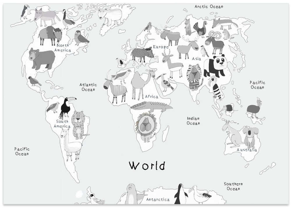 World Map Black White 30x40