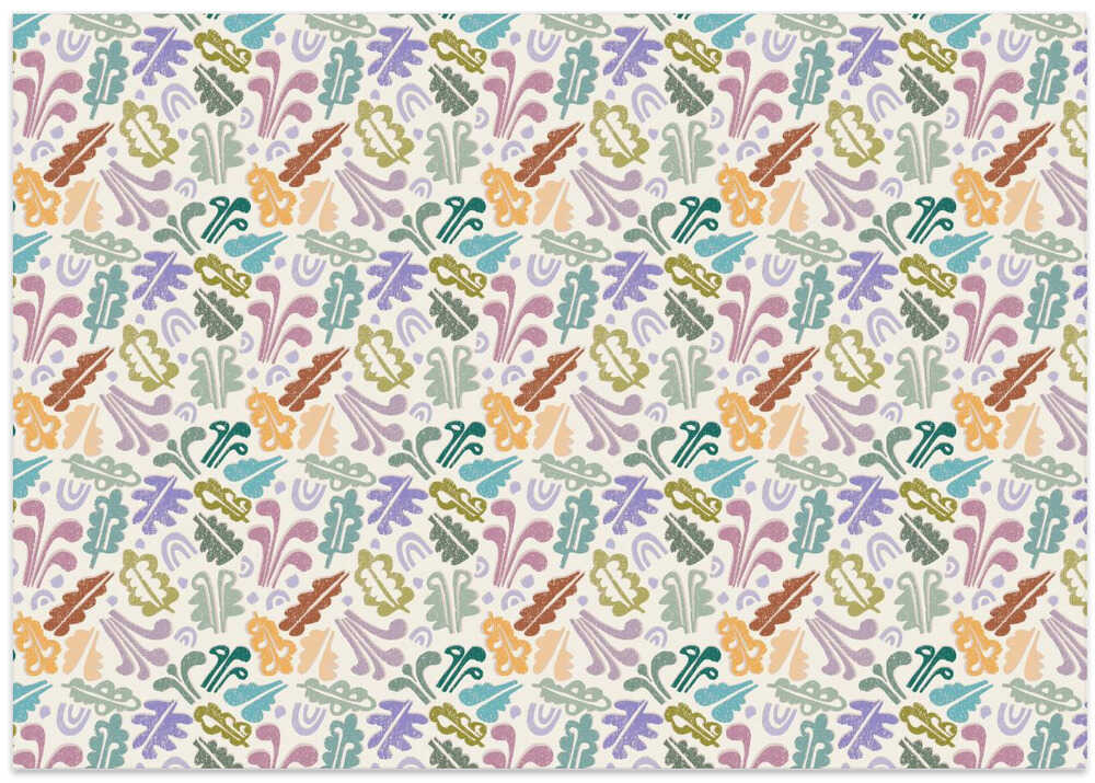 Block print leaves warm white