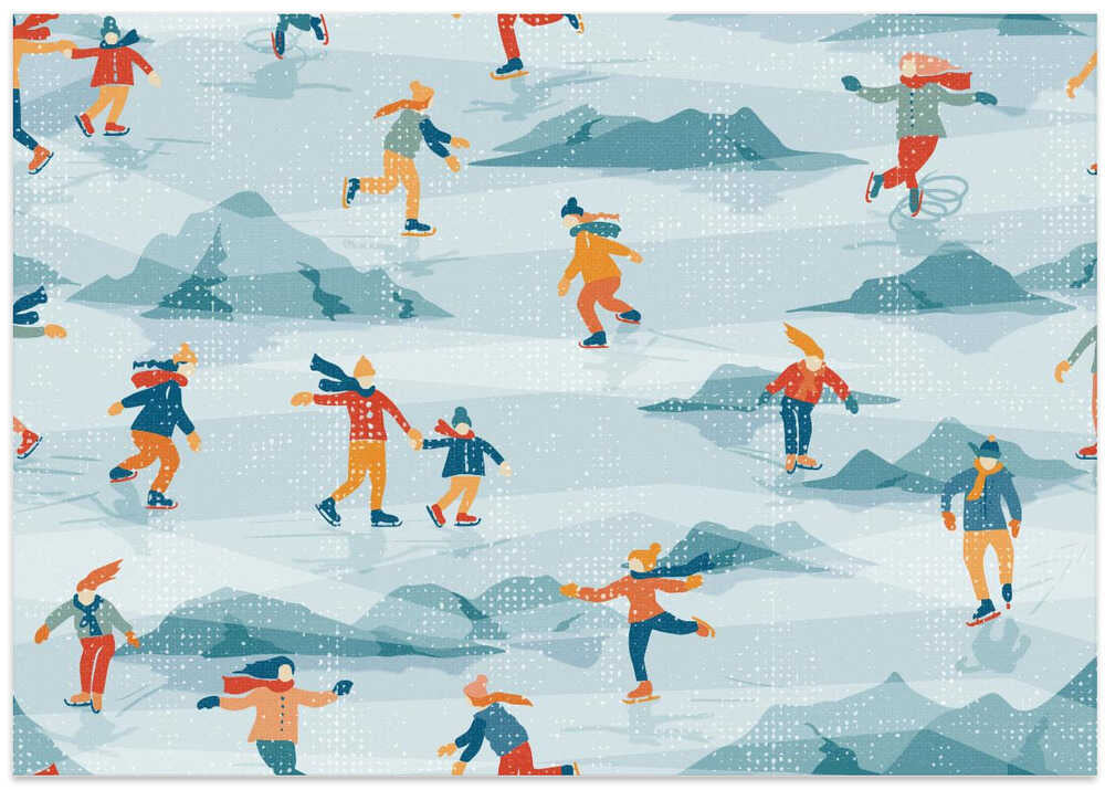 Retro sportive ice skating textured pattern