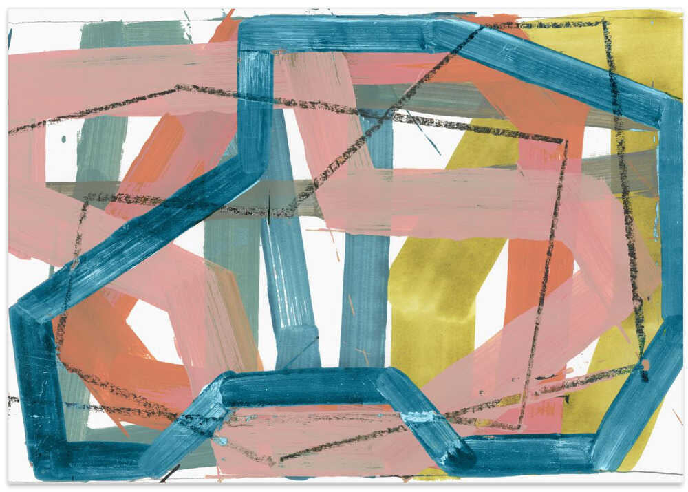 Blue & Pink Abstract Lines Art Print