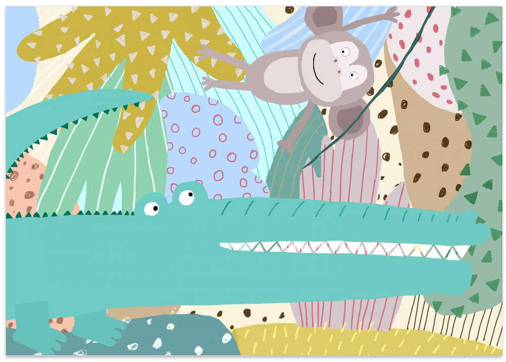 Funny Crocodile with Cheeky Monkey in Jungle
